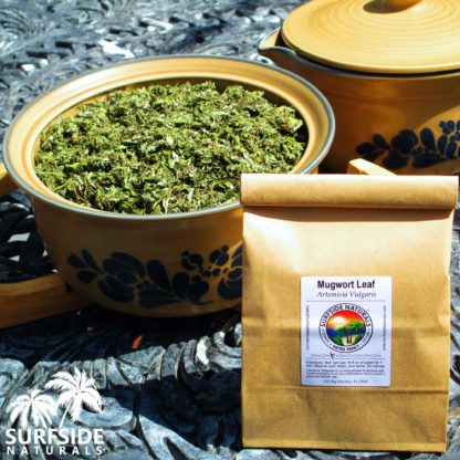 Bowl of Organic Mugwort Leaf and Package