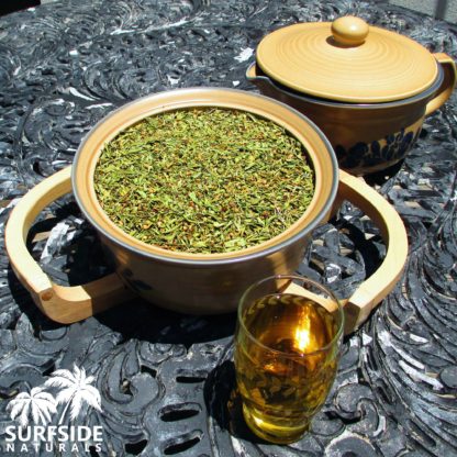 Bowl of Sinicuichi Leaf ( Heimia Salicifolia ) Tea and Waterpot