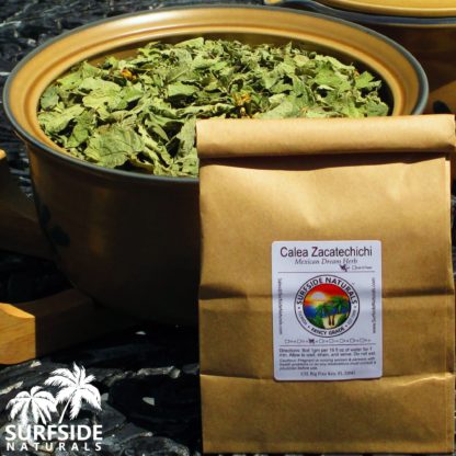 Bowl and Package of Calea Zacatechichi (Mexican Dream Herb) Leaf Tea